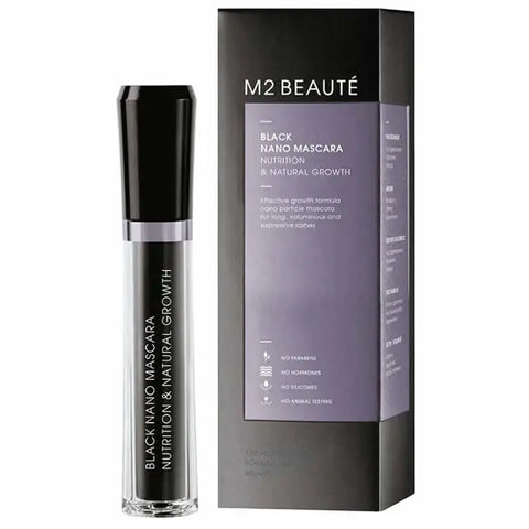 M2 Beauté Black Nano Mascara 6ml by Jag Couture London New York, displaying the sleek mascara tube and applicator.