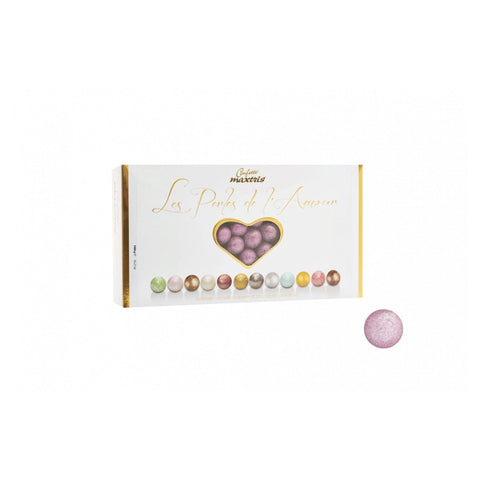 Les Perles Summer Rose by Jag Couture London featuring toasted hazelnuts in dark and white chocolate with pink sugar coating.