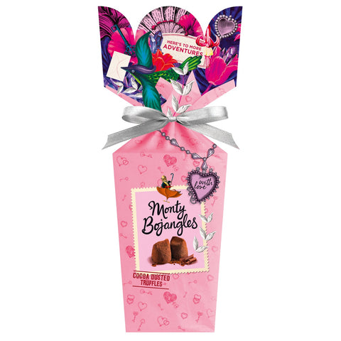Jag Couture London - New York Choccy Scoffy Bouquet gift box with chocolate-flavored cocoa-dusted truffles arranged in a decorative box.