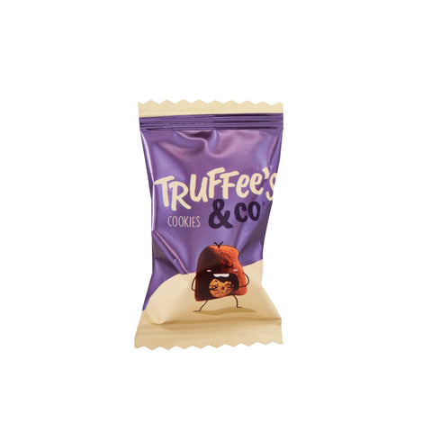 Cocoa-dusted French chocolate truffles in purple flow wrap, approx 400 pieces, by Jag Couture London New York.