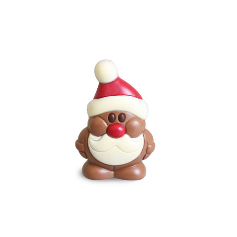 Hollow milk chocolate decorated hippy Santa figurine, 16cm, by Jag Couture London New York, featuring colorful holiday design.