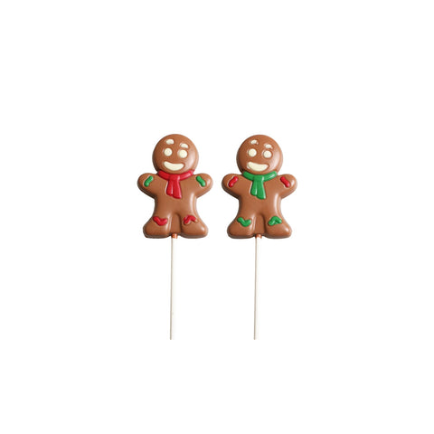 Decorated milk chocolate gingerbread person lolly from Jag Couture London - New York, featuring colorful icing details.