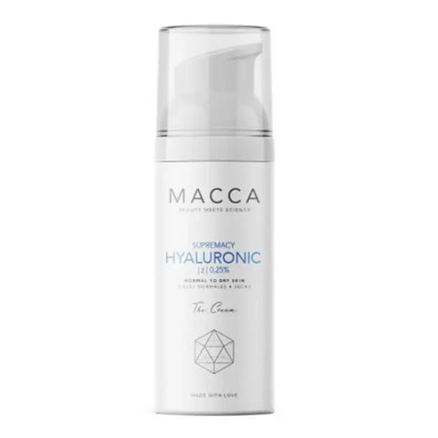 Jag Couture London New York Macca Supremacy Hyaluronic 0.25% The Cream 50ml jar with a sleek design and minimalist label.