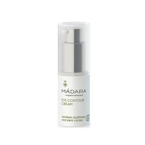 Mádara Deep Moisture Eye Contour Cream in 15ml jar, featuring smooth cream texture for hydrating the delicate eye area.