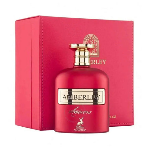 Maison Alhambra Amberley Amoroso Eau De Parfum 100ml spray by Jag Couture London-New York, showcasing the elegant perfume bottle.
