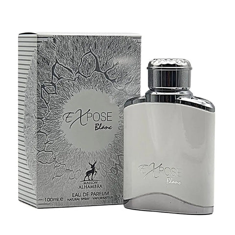 Maison Alhambra Expose Blanc Eau De Parfum 100ml spray bottle, elegant design, showcasing the fragrance for women.