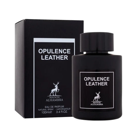 Maison Alhambra Opulence Leather Eau De Parfum spray from Jag Couture London New York, 100ml bottle with elegant packaging