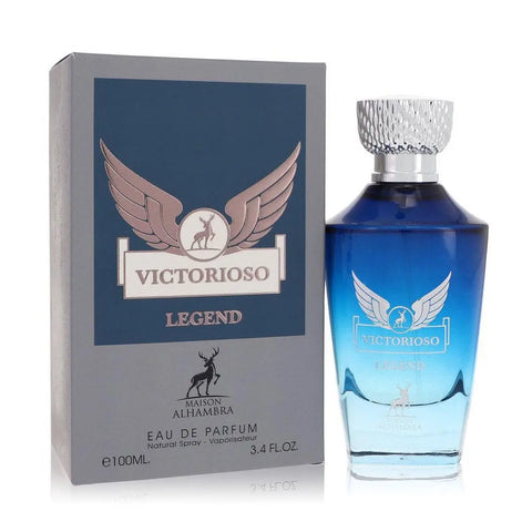 Maison Alhambra Victorioso Legend Eau De Parfum 100ml spray by Jag Couture London-New York, showcasing the elegant perfume bottle.