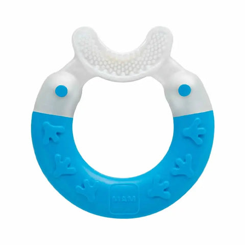 Blue Mam Bite & Brush teether by Jag Couture London New York, featuring soft silicone and ergonomic design for soothing gums.