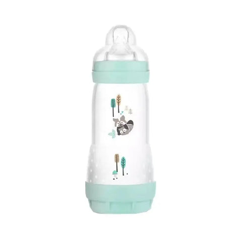 Blue Mam Easy Start anti-colic baby bottle with 260ml capacity, designed for 2 months and older, by Jag Couture London New York.