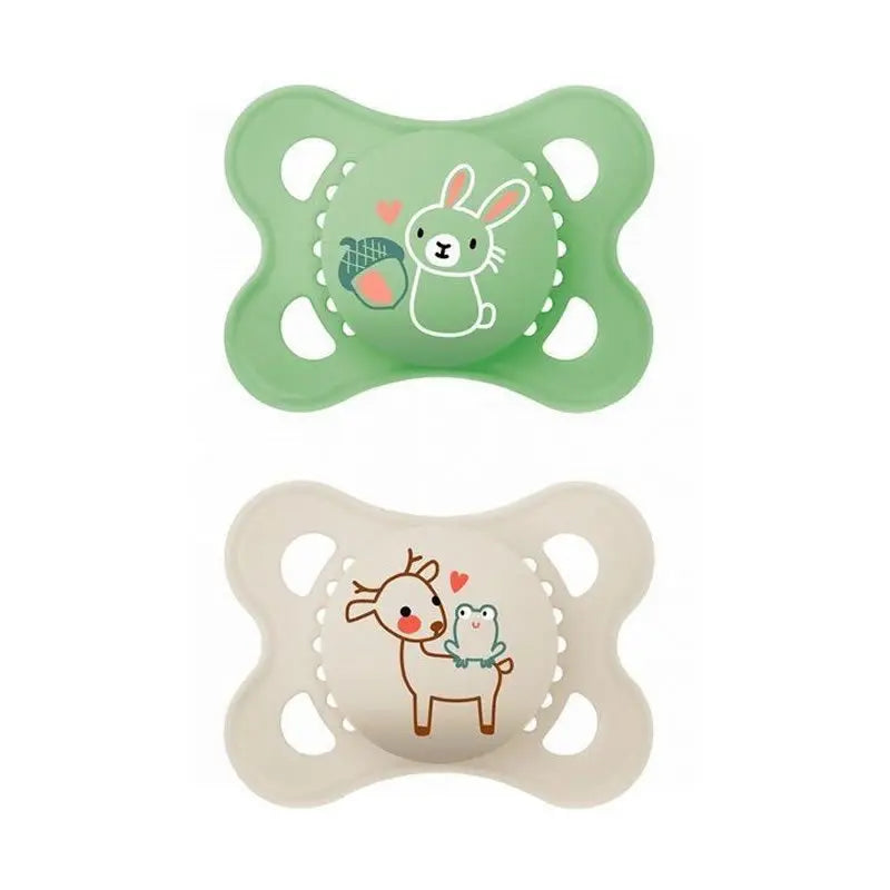 Mam Original Pure Silicone Pacifier 2-6 Months Green/Beige Smooth - 2 Units Jag Couture London - New York