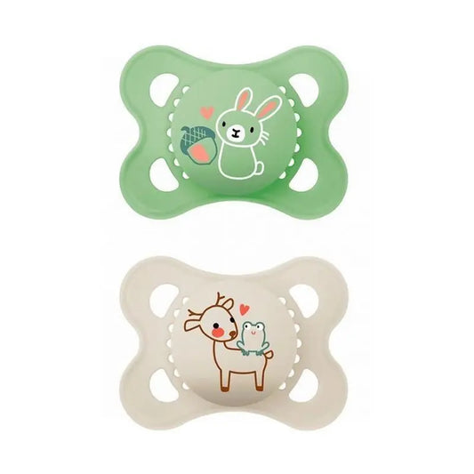Mam Original Pure Silicone Pacifier 2-6 Months Green/Beige Smooth - 2 Units Jag Couture London - New York
