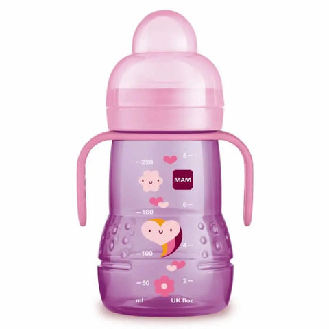 Pink Mam Trainer glass baby bottle with 220ml capacity for 4 months+ from Jag Couture London New York.