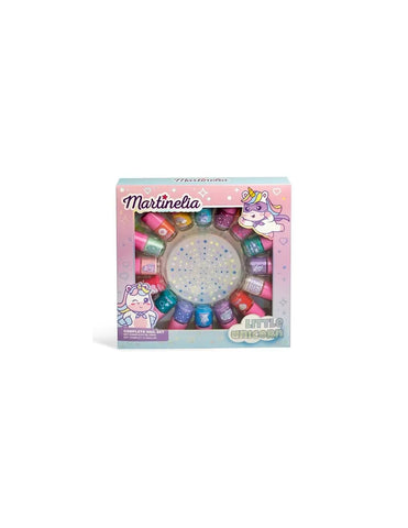 Martinelia Little Unicorn complete nail set with 14 pieces by Jag Couture London New York, featuring colorful unicorn-themed nail designs.