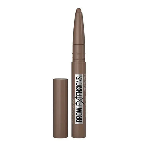 Maybelline Brow Extensions Stick in 04 Medium Brown displayed with the product packaging and applicator.