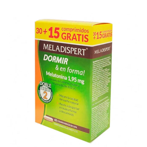 Meladispert Sleep & Fitness 30+15Comp supplement by Jag Couture London New York, featuring capsules in a sleek container.