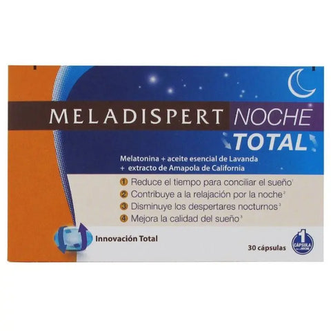 Meladispert Total Night capsules by Jag Couture London - New York, showing a bottle of 30 capsules for restful sleep.