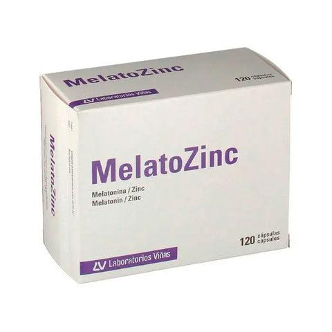 Melatozinc 120 capsules by Jag Couture London and New York, showing the bottle with white capsules and label.