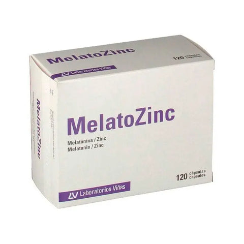 Bottle of Melatozinc 120 capsules, 1mg by Jag Couture London New York, showing the label and capsules inside the container.