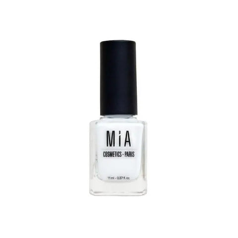 Frost white nail polish from Mia Cosmetics by Jag Couture London New York, showing the glossy, smooth finish on nails.