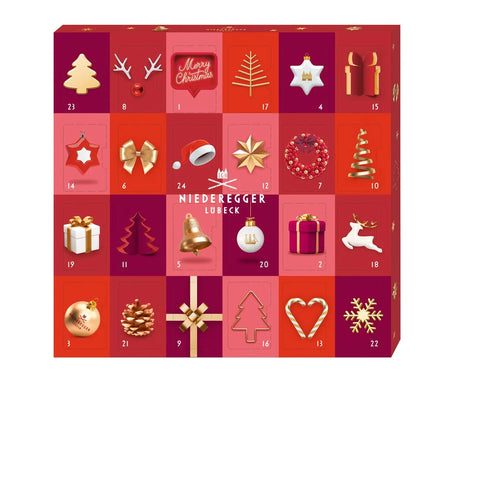 Mini Glamour advent calendar by Jag Couture London featuring assorted marzipan specialties in a festive box.