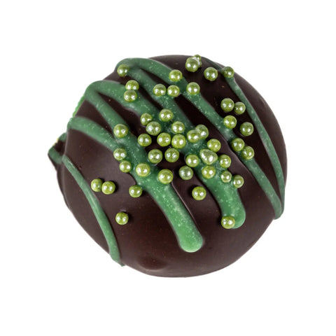 Mint truffle balls with oatmilk ganache in dark chocolate by Jag Couture London, 12.8g, showing glossy chocolate-coated mint treats.