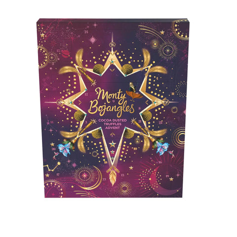 Monty Bojangles premium advent calendar featuring assorted cocoa-dusted truffle chocolates by Jag Couture London New York.