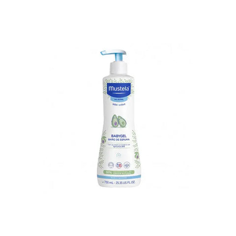 Mustela Babygel Bubble Bath in 750ml bottle, gentle baby bath product with natural ingredients, by Jag Couture London New York