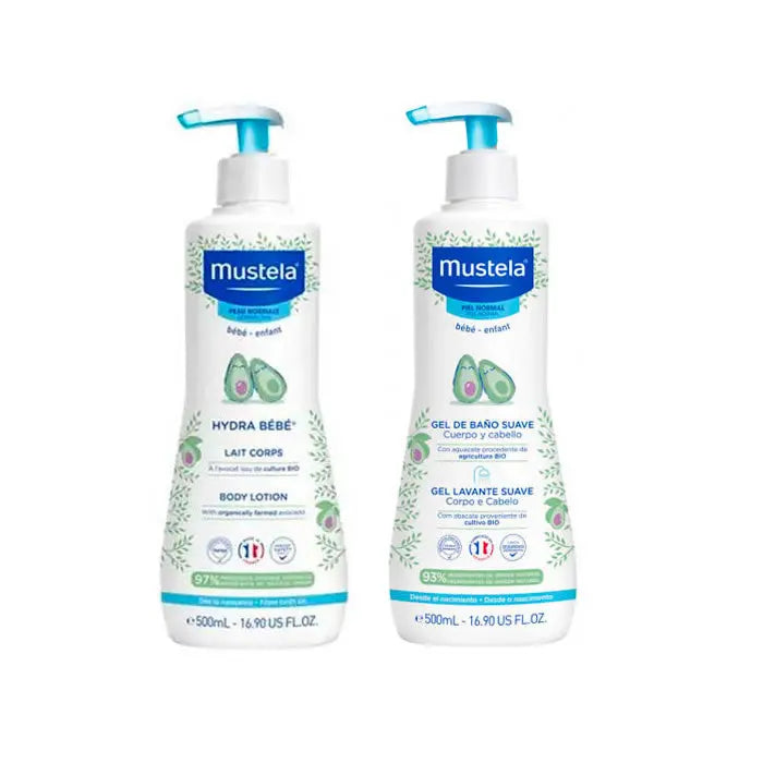 Mustela Hydra Baby Body Milk 500ml + Bath Gel 500ml Jag Couture London - New York