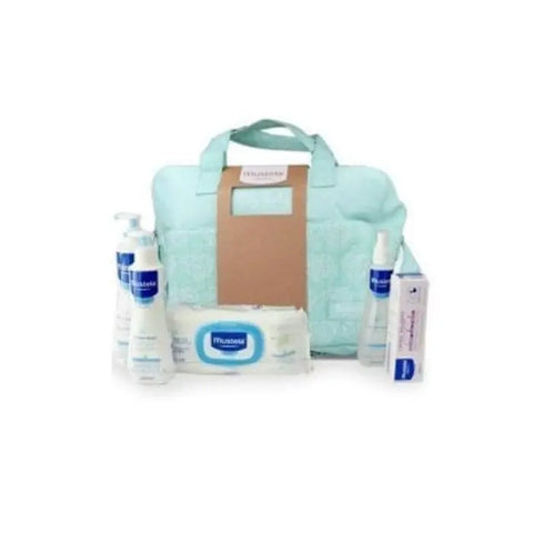 Set of six Mustela My Baby green skincare products from Jag Couture London - New York, including creams and cleansers.