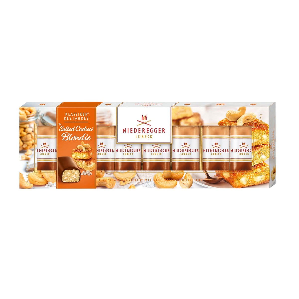 Classic of the year - Milk chocolate covered marzipan mini loaves with salted cashew blondie in gift box