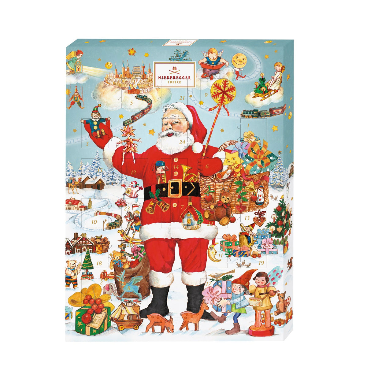 Classic Christmas Santa Claus advent flled with milk and dark chocolate marzipan classic loaves