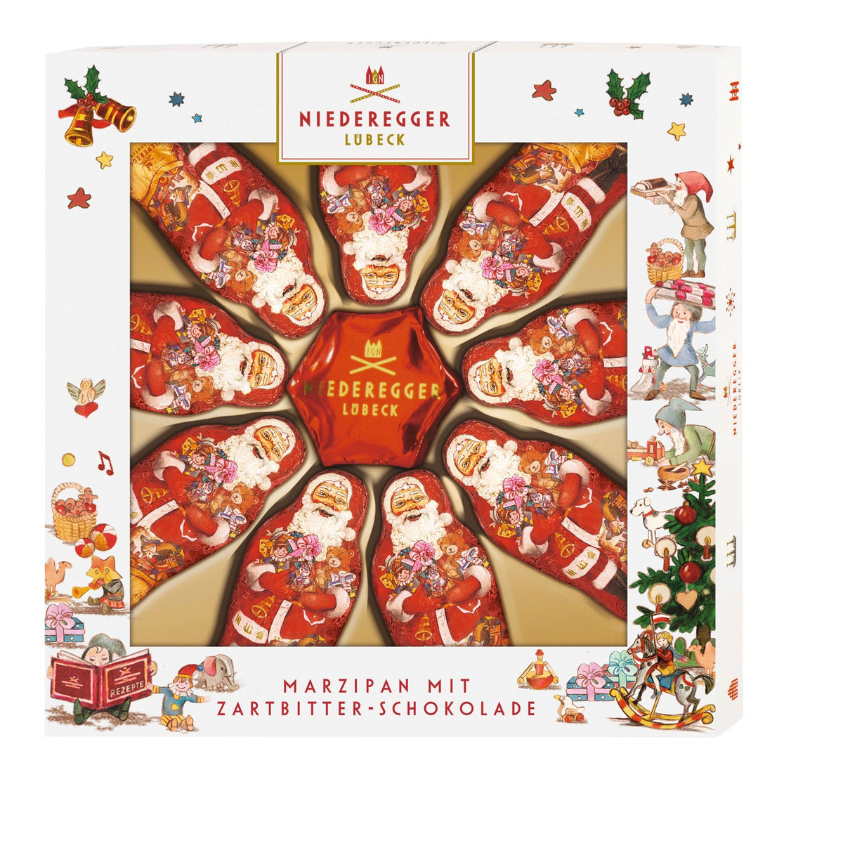 Santa and star selection of dark chocolate covered marzipan in gift box