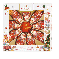 Santa and star selection of dark chocolate covered marzipan in gift box