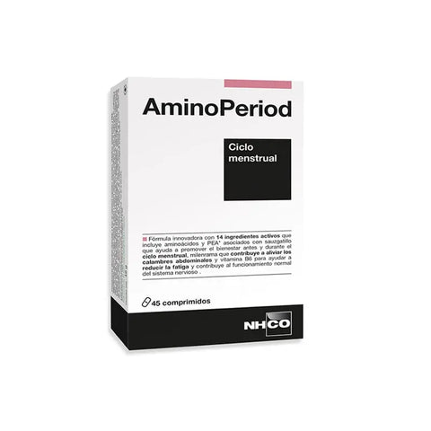 NHCO AminoPeriod 45 tablets by Jag Couture London - New York, close-up of the supplement bottle with tablets inside