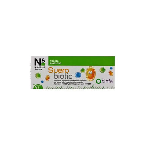 N+s N S Suero Biotic in a box of six sachets, from Jag Couture London New York, showing the product packaging and sachets.