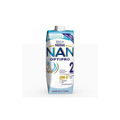 Nestlé Nan Optipro 2 infant formula in a 500ml bottle, shown with packaging, by Jag Couture London New York.