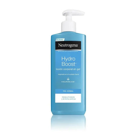 Neutrogena Hydro Boost Body Lotion Gel in 400ml bottle, featuring a hydrating gel formula, by Jag Couture London New York.