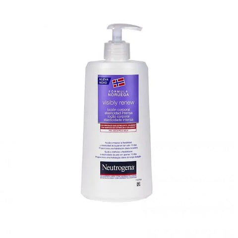 Neutrogena Visibly Renew Body Lotion 400ml bottle with label, displayed in a clean, minimal setting.
