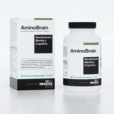 Nhco-AminoBrain supplement for mental and cognitive performance in a bottle of 50 capsules by Jag Couture London New York