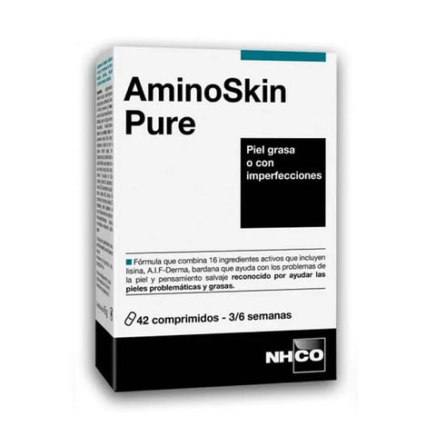 Nhco-Aminoskin Pure 42 tablets by Jag Couture London New York, featuring a close-up of the supplement bottle with tablets inside.