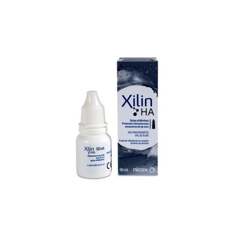 Nicox Xilin Ha eye lubricant 10ml bottle by Jag Couture London New York, clear eye drops for moisture and comfort.