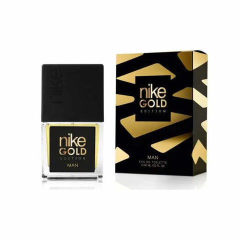 Nike Gold Edition Man Eau de Toilette spray 30ml with sleek gold bottle, displayed on a clean background.