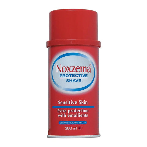 Noxzema Protective Shave Foam for sensitive skin in a 300ml can, with packaging showing the product label and brand.