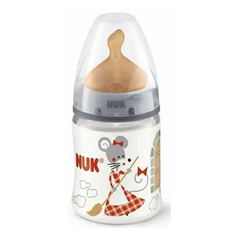 Nuk Baby Bottle Érase Una Vez First Choice T1 Latex 150ml for 0-6 months, with pink cap and clear glass body, by Jag Couture London.