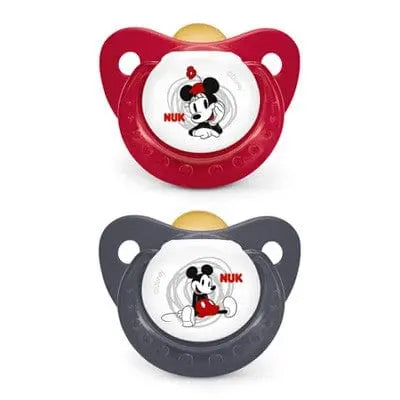 Latex Mickey Mouse baby pacifier size 1 from Nuk, featuring Disney character design and anatomical shape, by Jag Couture London New York.