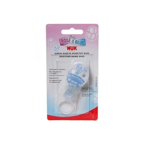 Blue Nuk soother band for newborns by Jag Couture London New York, featuring a soft adjustable strap and secure clip for pacifiers.