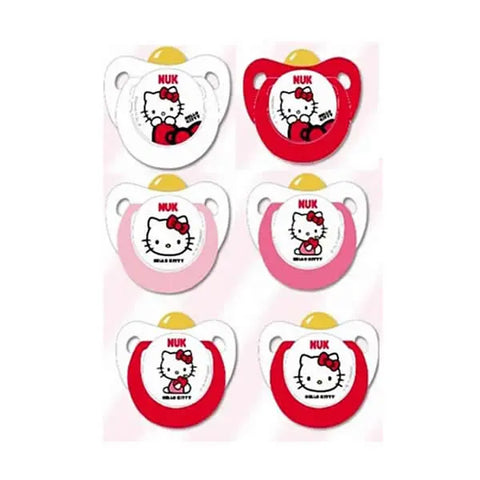 Nuk Trendline Hello Kitty latex soothers for 0-6 months, 2 units, designed for infants, with Hello Kitty character on the silicone nipples.