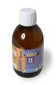 Nutergia Ergysport Oligomax 500ml supplement bottle with label, designed for sports nutrition, by Jag Couture London New York.