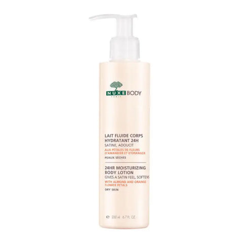 Nuxe Body 24h Moisturizing Body Lotion in 200ml bottle, featuring smooth, hydrating formula for soft skin.